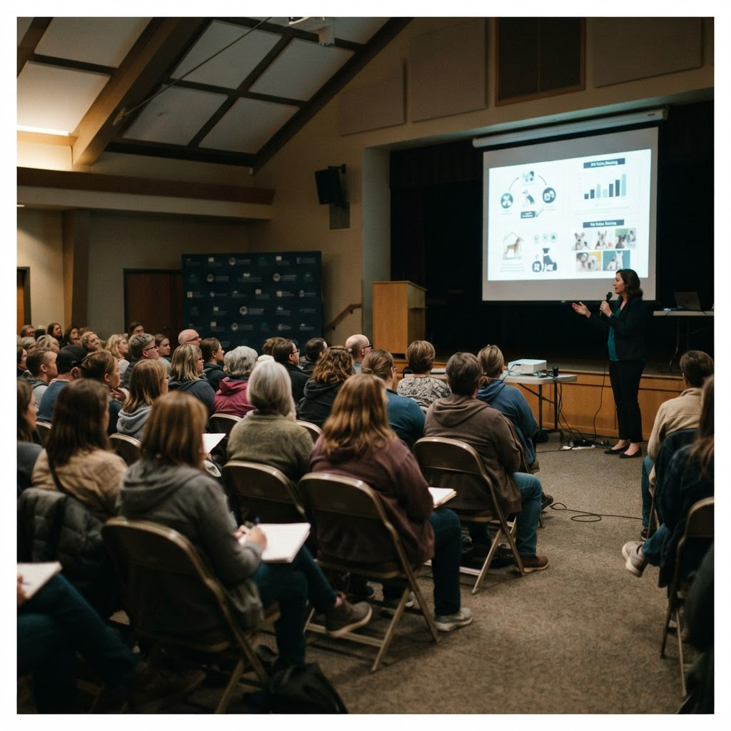 Attendees seated at a community seminar about pet safety planning.